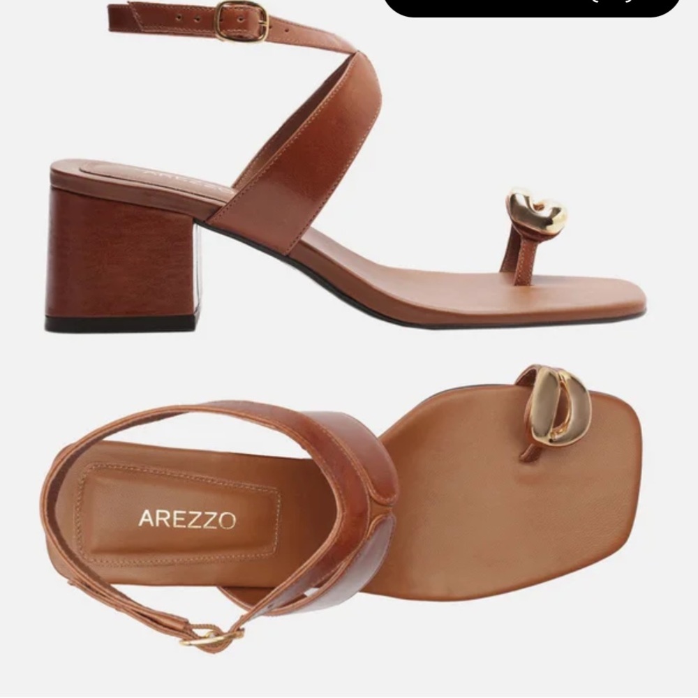 Sandal Brown Leather Heel Block Metal Bold
